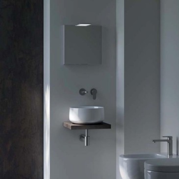 Composición de baño Kios Pandora 40 con encimera con lavabo redondo, espejo y foco