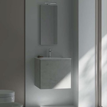 Composition suspendue Kios salle de bain Tower 50 avec 1 base à tiroir et lavabo intégré avec miroir et spot LED