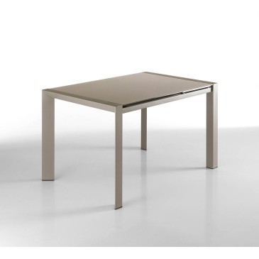 Table extensible Balt d'OresteLuchetta avec structure en métal et plateau en verre