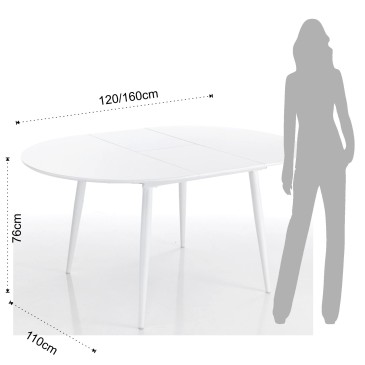 Table ronde extensible Astro Round avec structure en métal blanc brillant et plateau en bois laqué blanc brillant