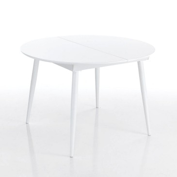 Table ronde extensible jusqu'à 160 cm Astro Round. Blanc brillant.