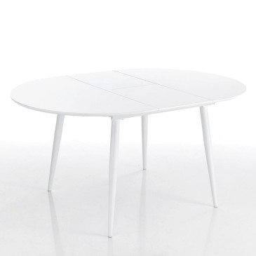 Table ronde extensible jusqu'à 160 cm Astro Round. Blanc brillant.