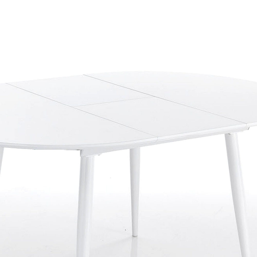 Table ronde extensible jusqu'à 160 cm Astro Round. Blanc brillant.