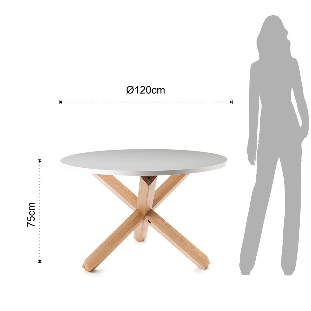 Table à manger ronde Frisia de Tomasucci avec structure en bois massif finition chêne et plateau en MDF laqué blanc mat