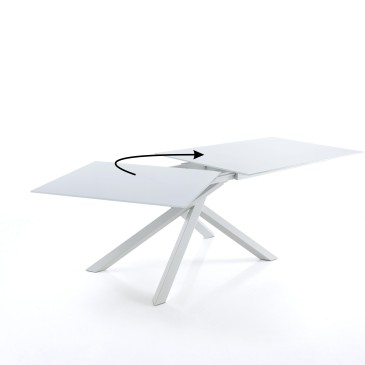 Skyler white extendable table by OresteLuchetta with rotating top