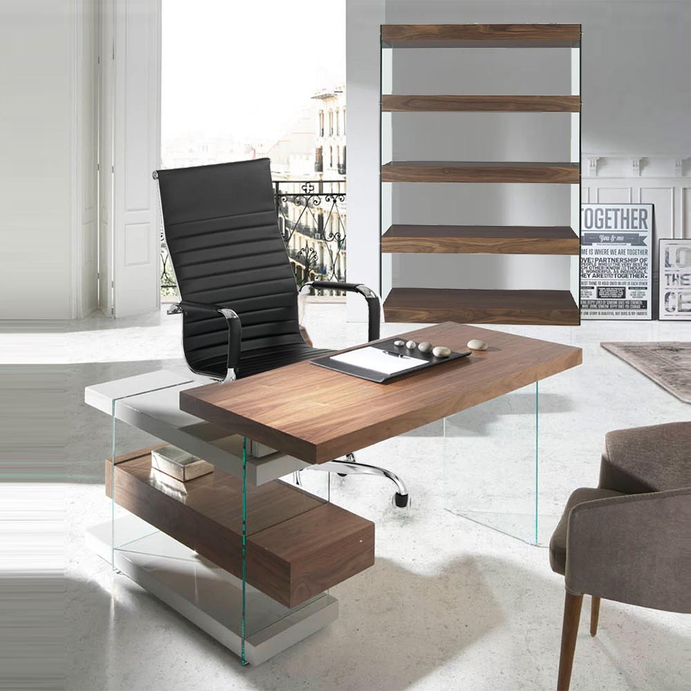 Furnish your office with style: desk, bookcase and executive chair