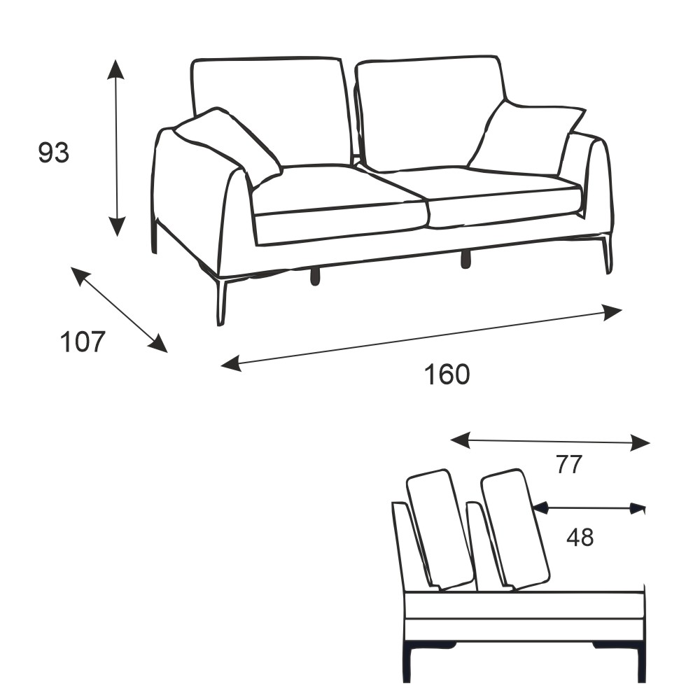 2/3-seters sofa i stoff: Komfort og design med oversettelsesmekanisme