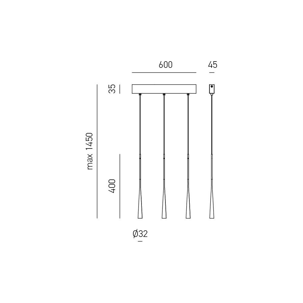 Lineaire ophanging met 3 LED's - Modern design,