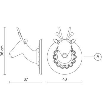 Marnin zidna lampa od mat bijele keramike u obliku glave jelena. Tip žarulje E27 70 watt