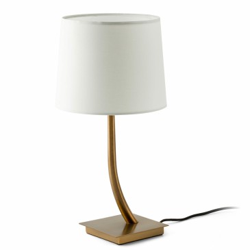 Lampe de table Faro Barcelona Rem en acier bronzé et abat-jour en tissu