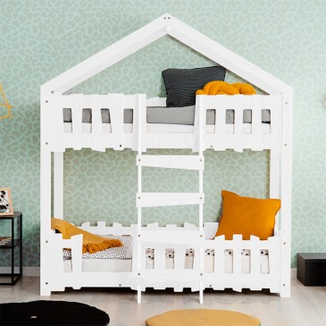 Letto a castello per bambini a forma di casetta dal design simpatico e originale