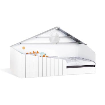 Cama Montessori con temática de montaña de Bird Line con ventana de luz LED