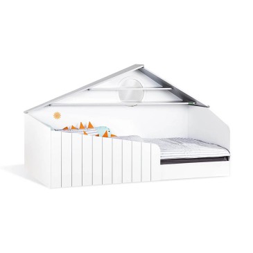 Montessori-bed met bergthema uit de Bird Line met LED-lichtvenster