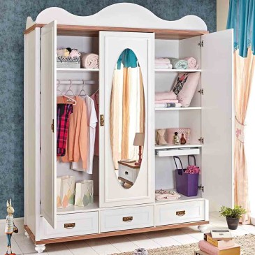 Wardrobe for girls' bedrooms, three with central mirror