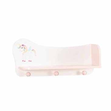 Unicorn Line wall mounted coat rack with one shelf and three hooks with Unicorn motif finishes