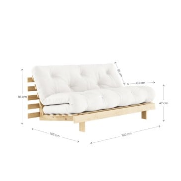 Roots Sofa Bed 140/160 in Pine Wood - Chaise Longue and Bed