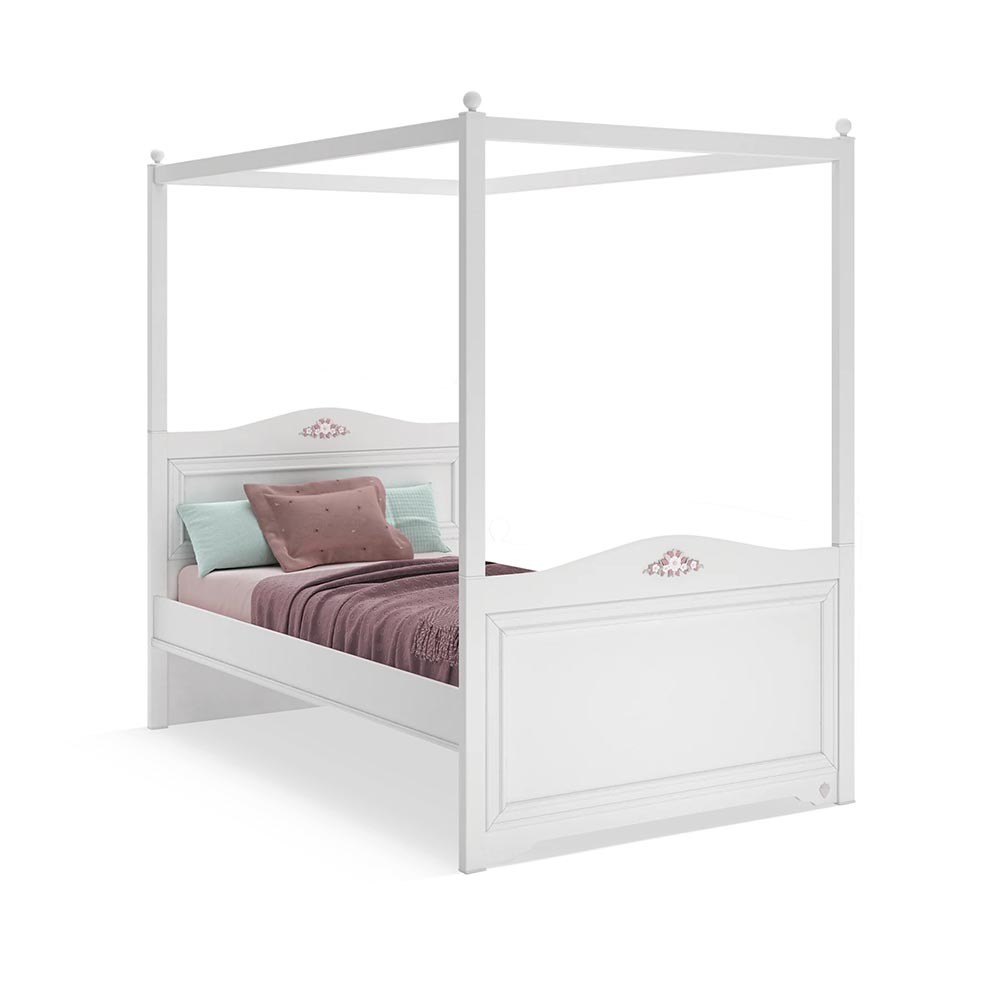 Rustic White Girls Bed with Trundle Bed and Canopy