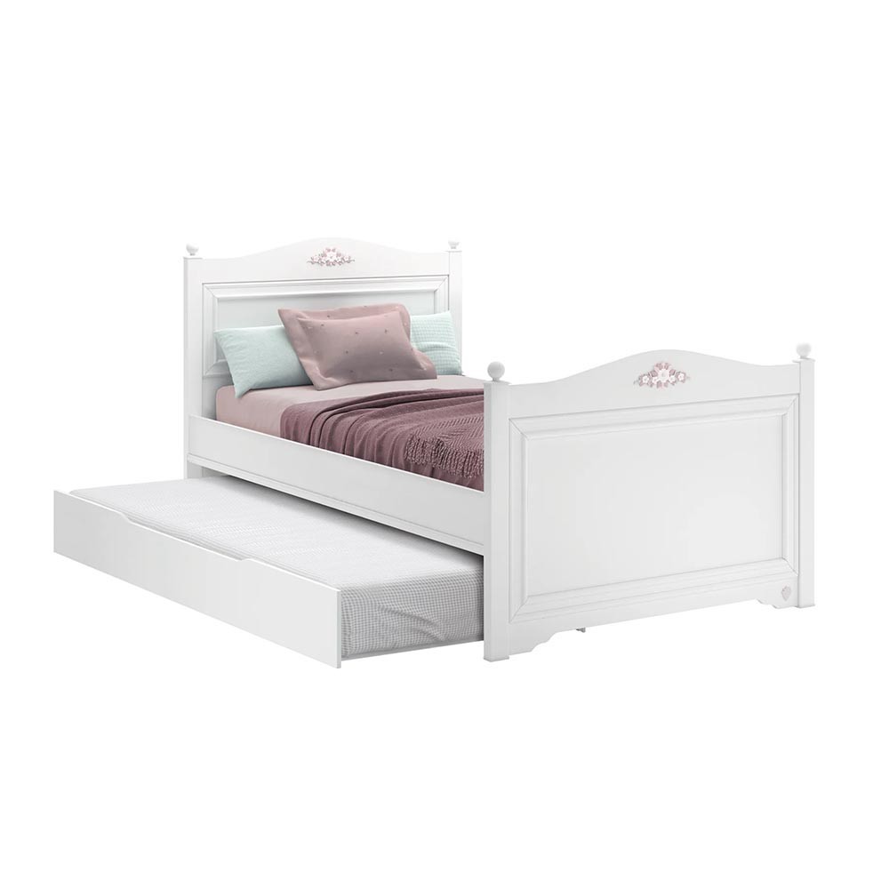 Rustic White Girls Bed with Trundle Bed and Canopy