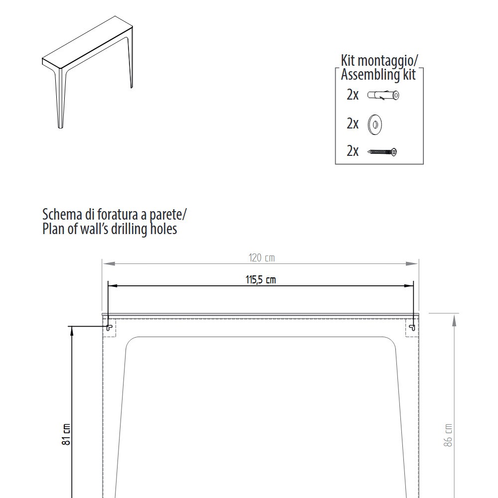 Consola fija Pezzani Bridge en acero y vidrio | kasa-store