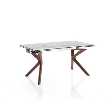 Modern Extendable Table - Glass Top, Walnut Oak Frame