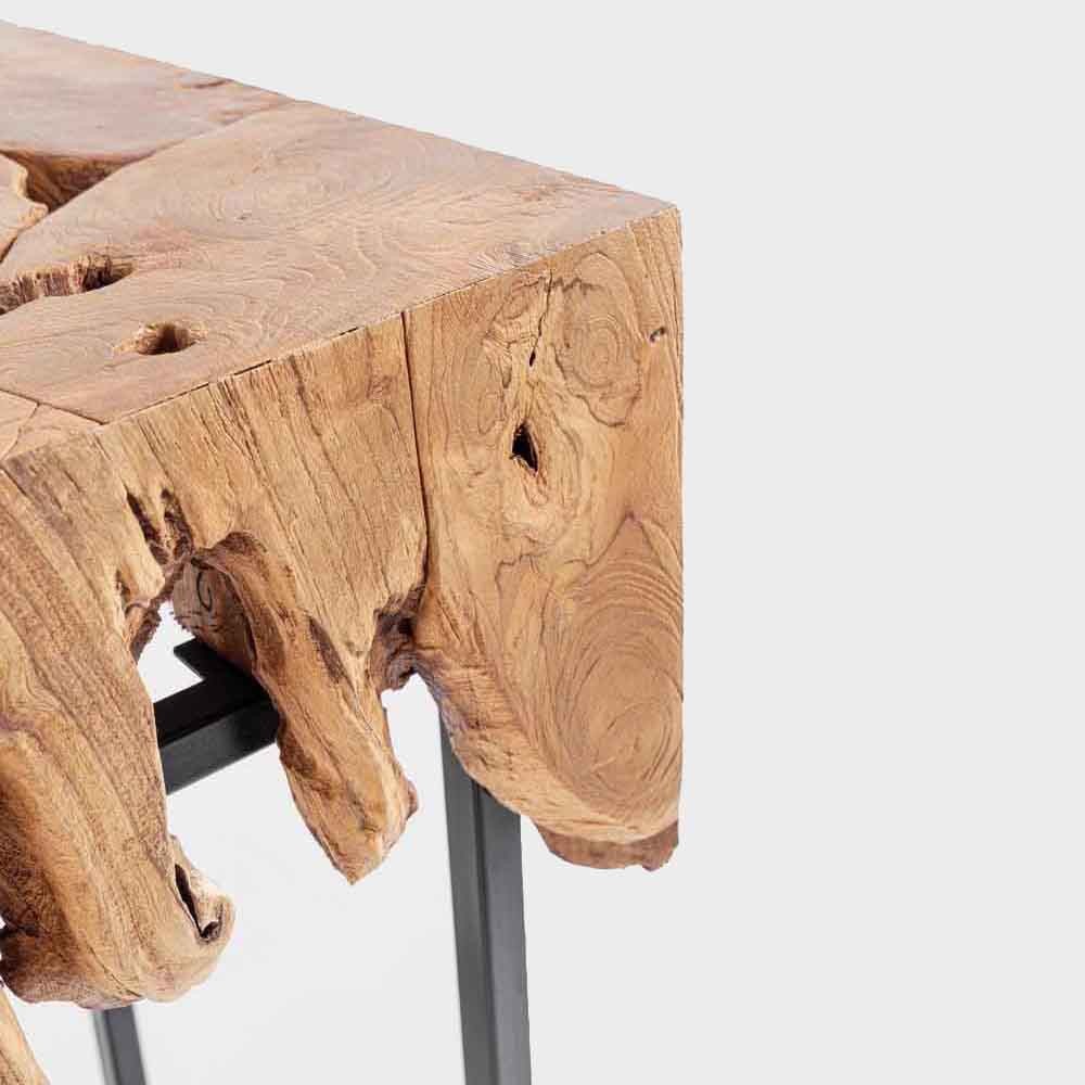 Teak Design Console: Metal Base and Natural Shape