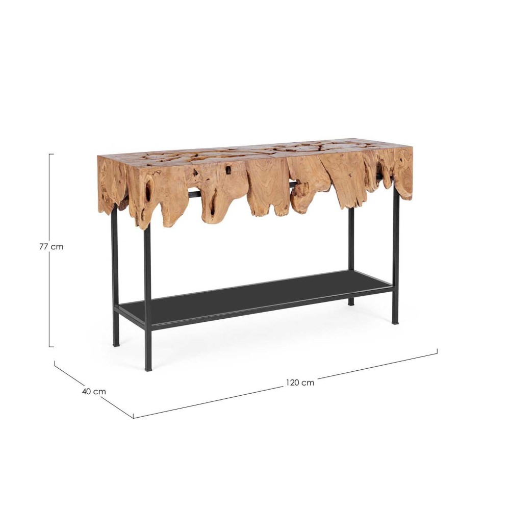 Teak Design Console: Metal Base and Natural Shape