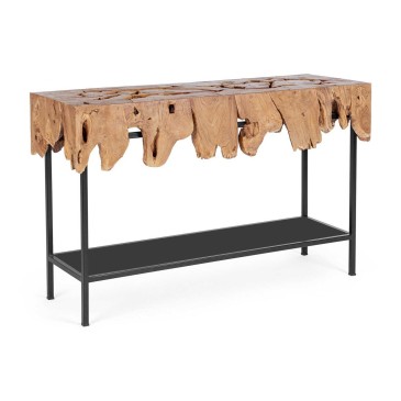 Teak Design Console: Metal Base and Natural Shape