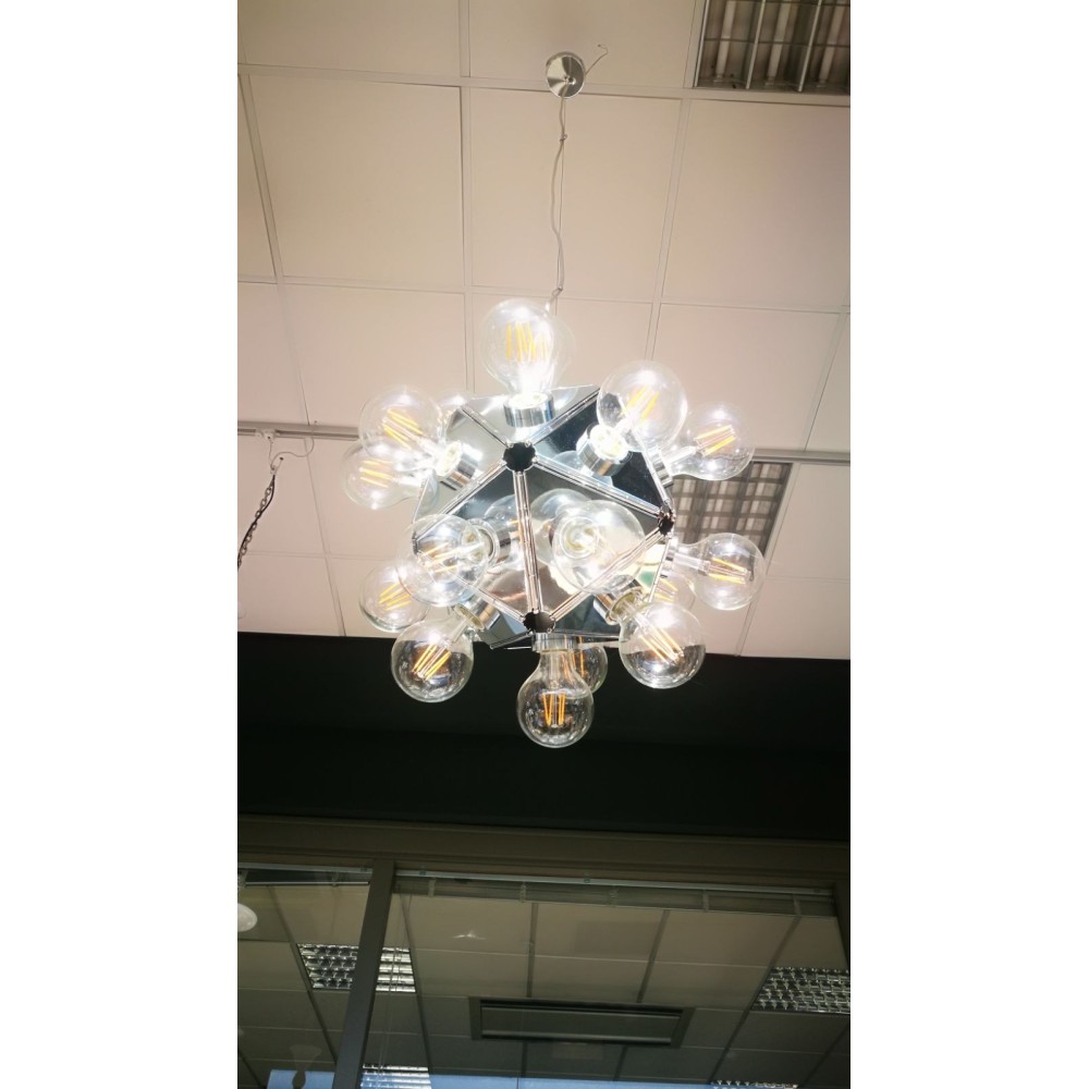 Lámpara de techo de 6 luces en hierro, cristal y rosetón con