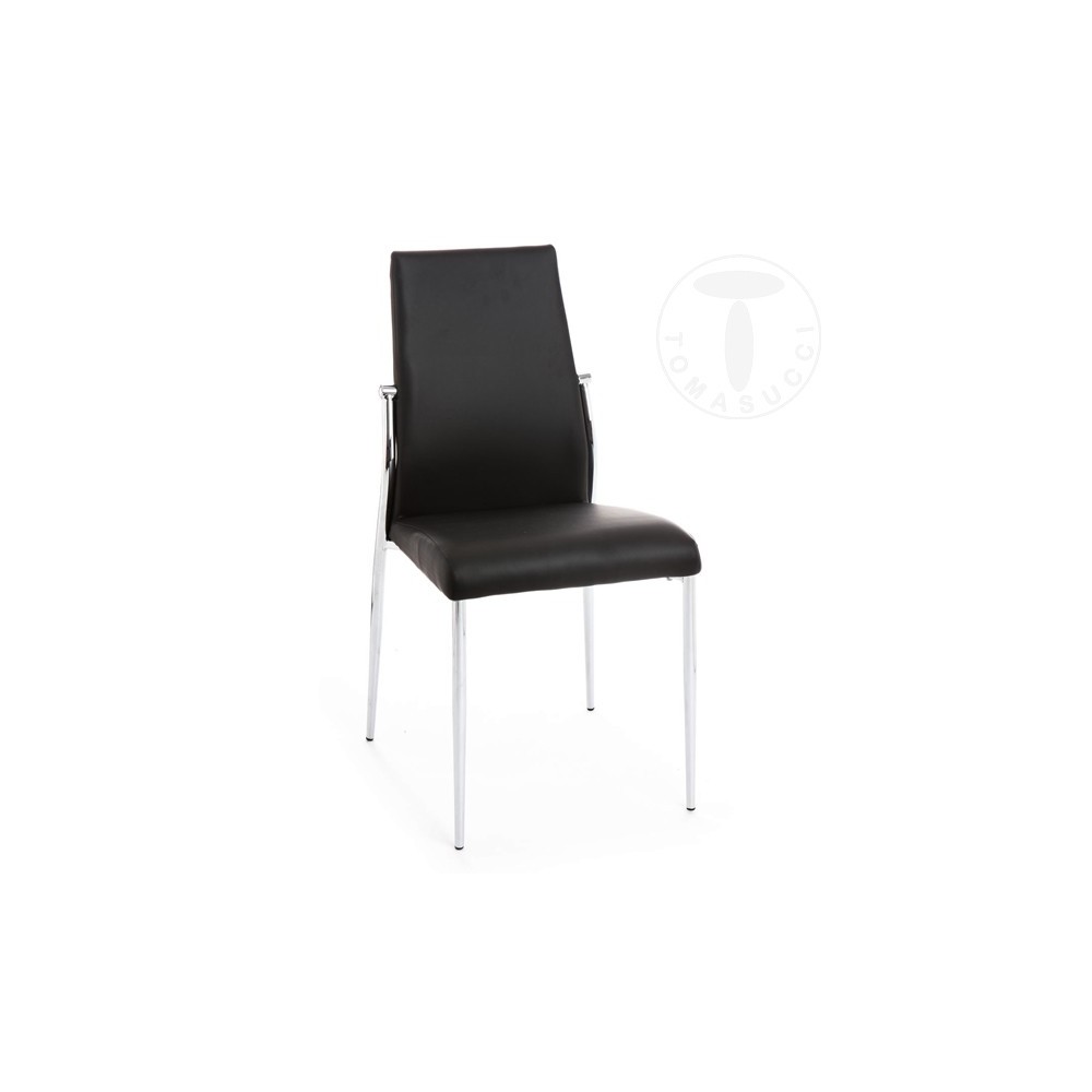 Suite de 4 chaises Margò de Tomasucci avec structure en métal chromé recouverte de cuir synthétique disponible en trois couleurs