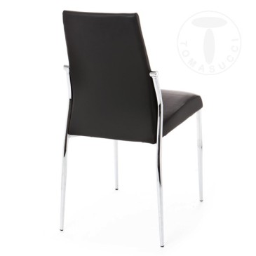 Suite de 4 chaises Margò de Tomasucci avec structure en métal chromé recouverte de cuir synthétique disponible en trois couleurs