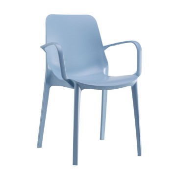 Ginevra light blue outdoor chair by Scab with armrests, side view