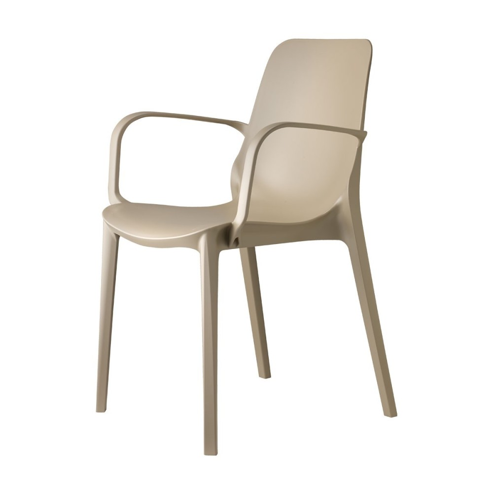 Silla de exterior Ginevra en gris tórtola de Scab con reposabrazos, vista lateral